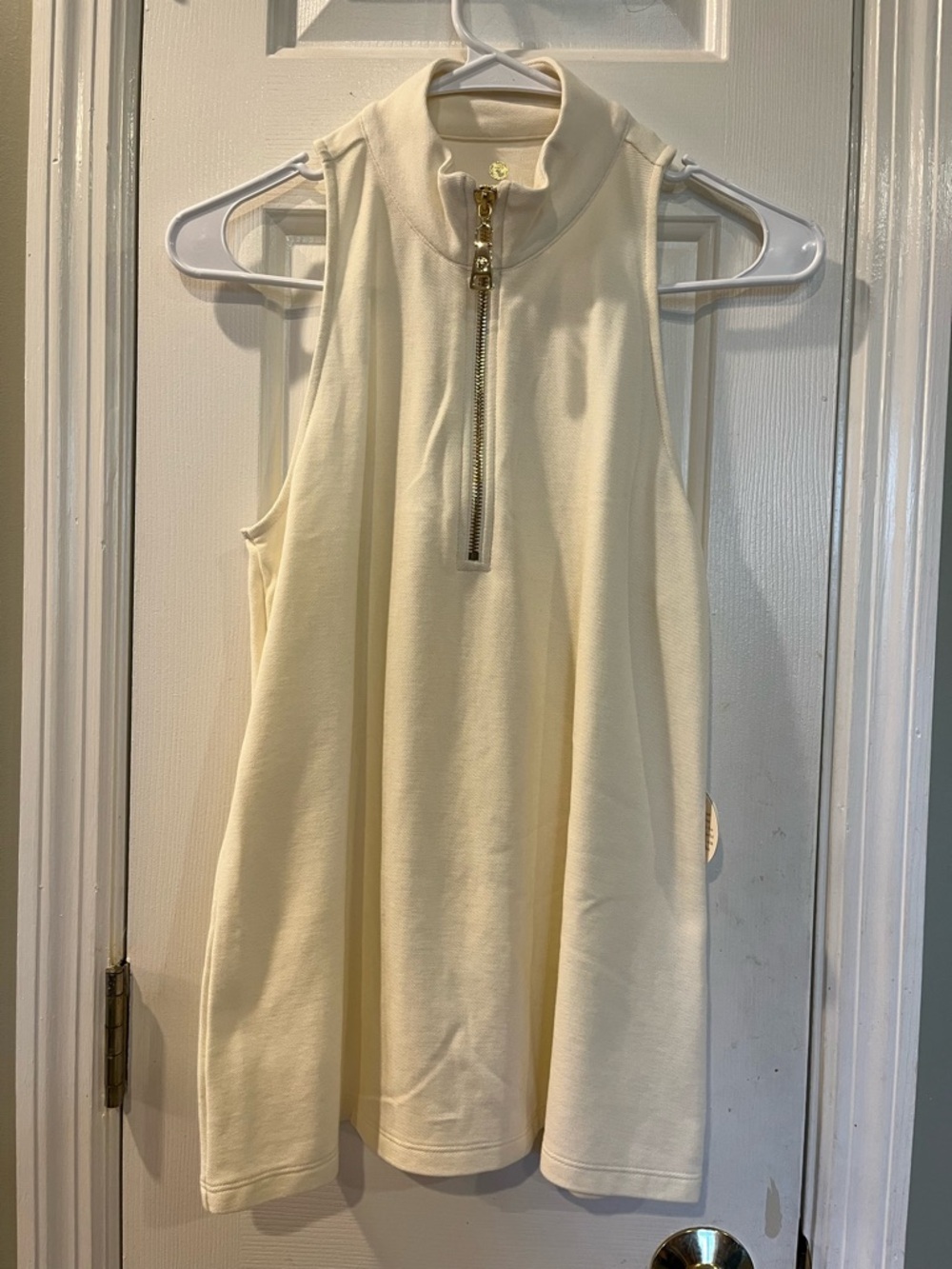 NWT Spartina 449 Serena Sleeveless‎ Half-Zip Pique Top - Buttercream - Small b1